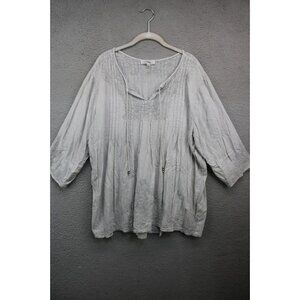 Solitaire 3/4 Wide Sleeves Embroidered Pleated Tunic-2X-Boho-Hippie-Cottagecore